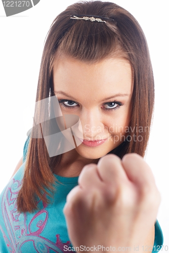 Image of Woman showing fists