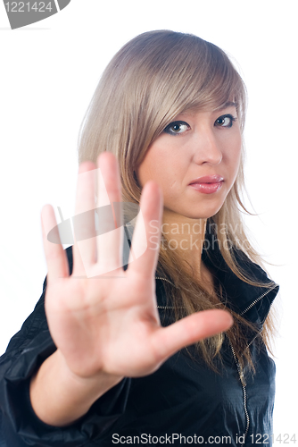 Image of Girl with stop gesture