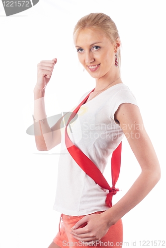 Image of Woman with red tape