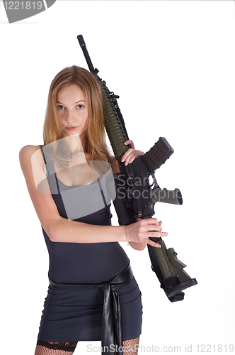 Image of Woman with gun on white