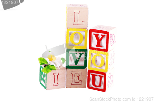 Image of I Love You photographed using childs alphabet