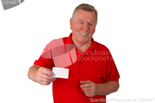 Image of Male senior with business card