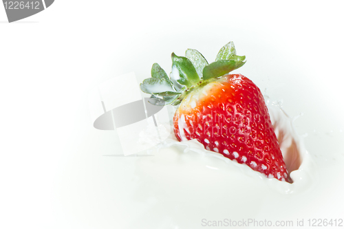 Image of strawberry splashing into milk