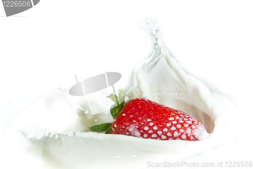 Image of strawberry splashing into milk