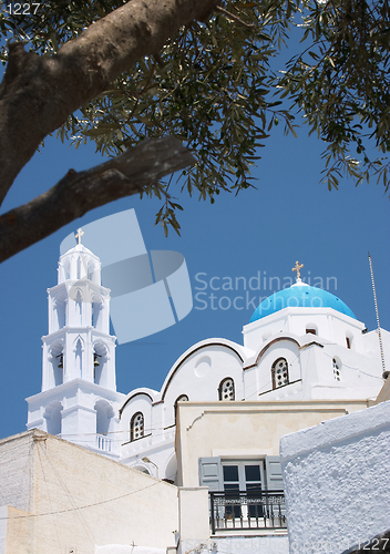 Image of Church and olive tree, Pyrgos, Santorini