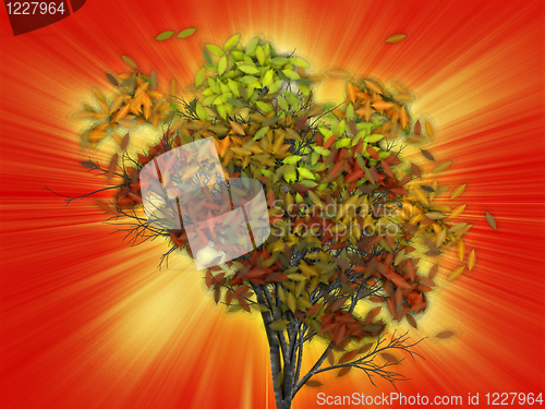 Image of Tree with falling leaves, illustration