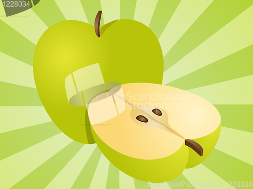 Image of Apple whole and half illustration