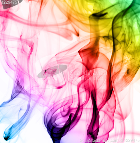 Image of Abstract colorful fume patterns on white