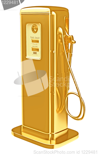 Image of Costly fuel: golden gasoline pump isolated