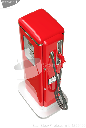 Image of Retro red gasoline pump isolated over white 