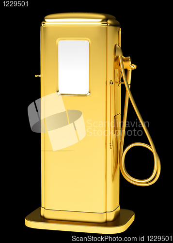 Image of Expensive fuel: golden petrol pump isolated