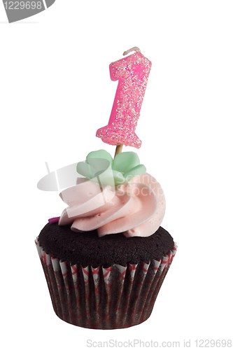 Image of Mini cupcake with birthday candle for one year old