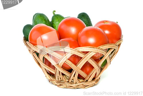 Image of Basket with tomatoes and cucumbers