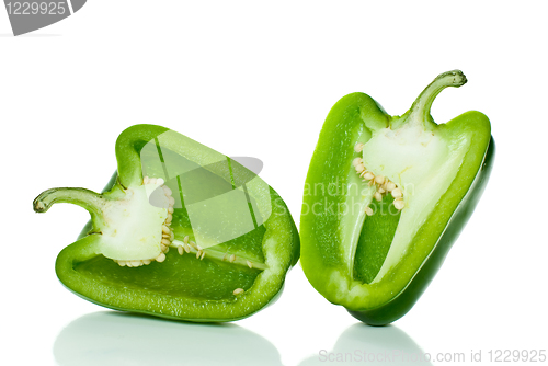 Image of Two halves of green sweet pepper