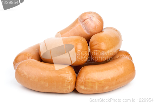 Image of Pile of sausages isolated on the white background