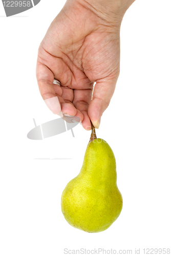 Image of Hand holding green pear