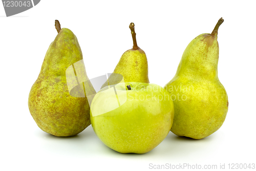 Image of Green apple and three green pears