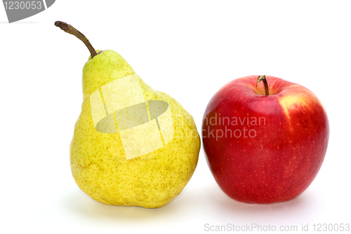 Image of Red apple and yellow-green pear