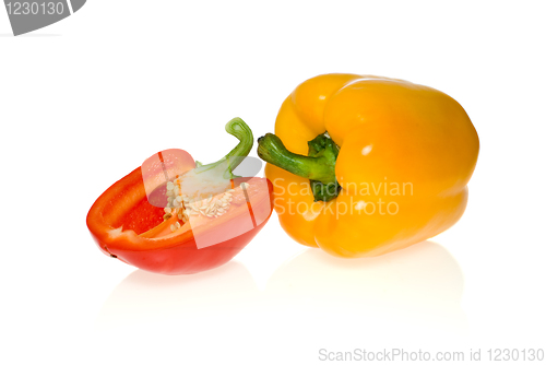 Image of Yellow sweet pepper and half of red