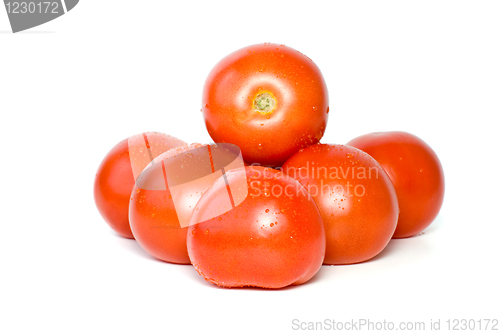 Image of Pile of tomatoes with waterdrops 
