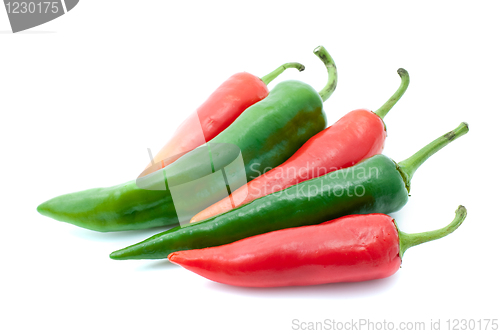 Image of Few red and green chili peppers