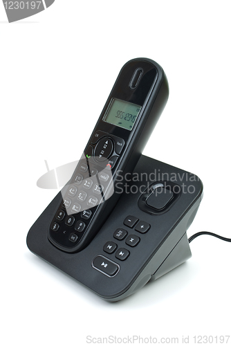 Image of Modern black digital cordless phone with answering machine