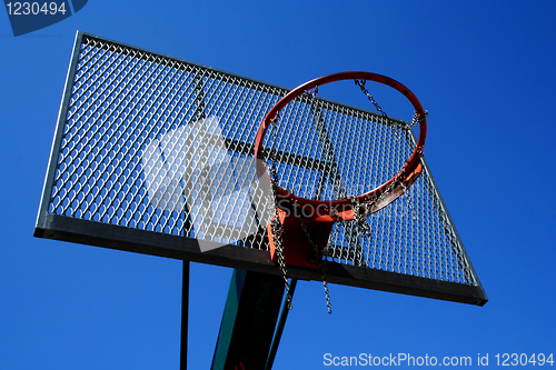 Image of Basketball basket zoomed foto on blue sky