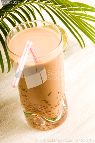 Image of Pearl milk drink on white. Bubble tea