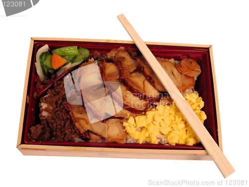 Image of Lunch box with chopsticks-clipping path
