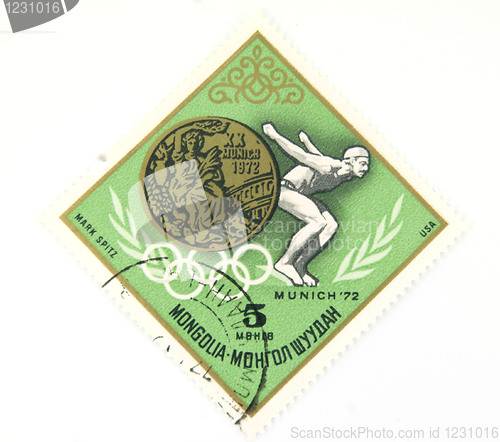 Image of A canselled stamp showing Olimpic sportsman