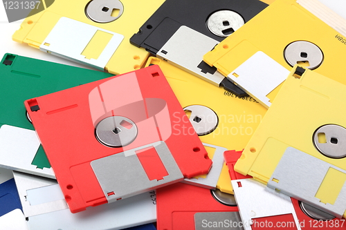 Image of Many colored compute diskette isolated on white