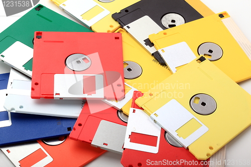 Image of Many colored computer diskette isolated on white