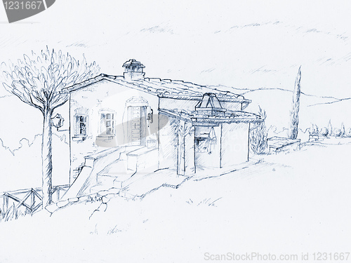 Image of sketch of a house in Tuscany Italy