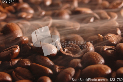 Image of coffee beans with steam