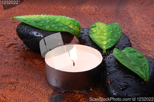 Image of zen concept with stones and leaves