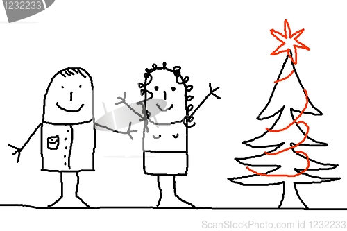 Image of young couple with xmas tree