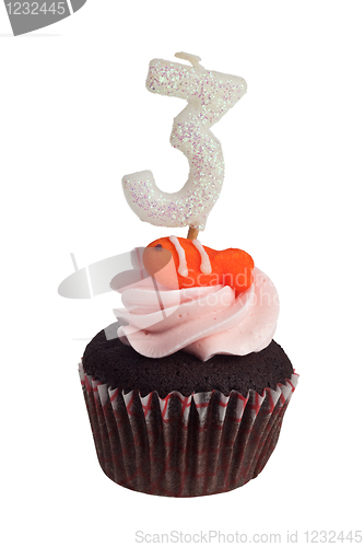 Image of Mini cupcake with birthday candle for three year old