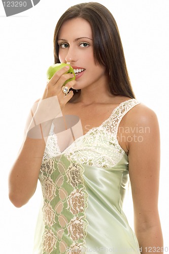 Image of Snacking Healthy, woman with apple