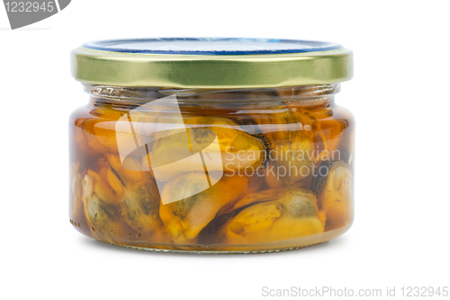 Image of Glass jar with conserved mussels