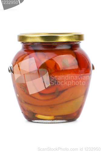 Image of Glass jar with conserved red bell peppers