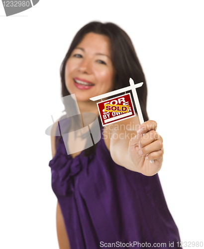 Image of Multiethnic Woman Holding Small Sold For Sale By Owner Real Esta