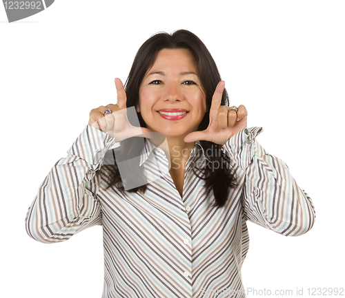 Image of Attractive Multiethnic Woman with Hands Framing Face