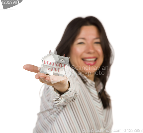 Image of Attractive Multiethnic Woman Holding Small House