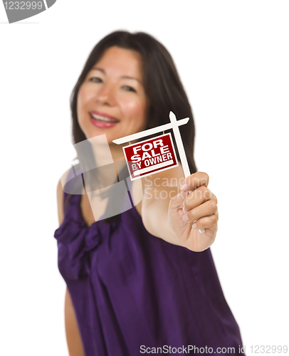 Image of Multiethnic Woman Holding Small For Sale By Owner Real Estate Si