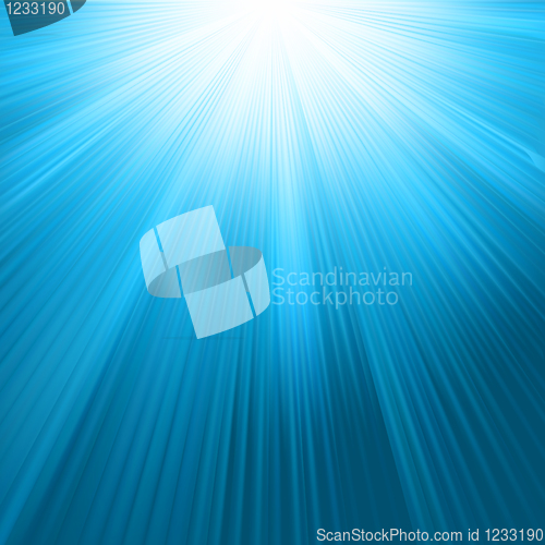 Image of Sun rays on blue sky template. EPS 8