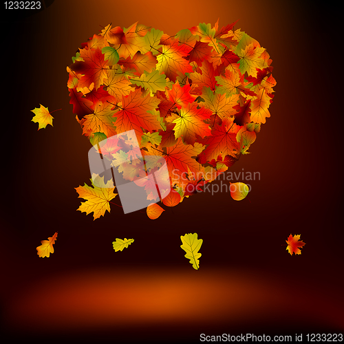 Image of Heart with autumnal leaves. EPS 8