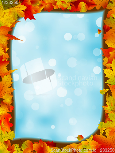 Image of Autumn leaves with background of blue sky. EPS 8