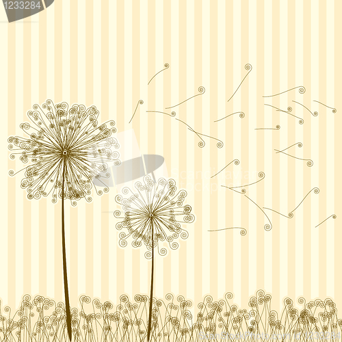 Image of Vintage two dandelions in wind. EPS8