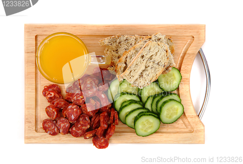 Image of bread, vegetable and sausage