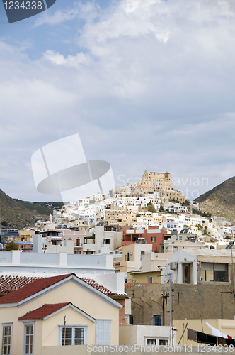 Image of view of port town Syros Cyclades Greece